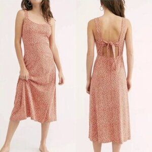 Free People Lorelai Midi Dress L NWT Daisy Print Tie Back Heavy Knit Sleeveless